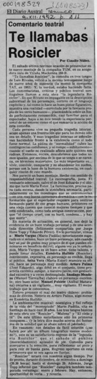 Te llamabas Rosicler  [artículo] Claudio Núñez.