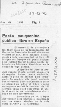 Poeta cauquenino publica libro en España  [artículo].