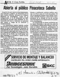 Abierta al público Pinacoteca Sabella  [artículo].