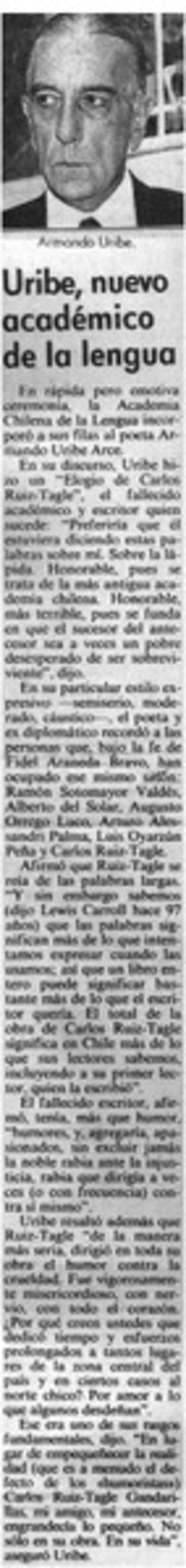 Uribe, nuevo académico de la lengua