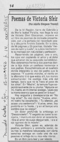 Poemas de Victoria Sfeir  [artículo] Adolfo Simpson Trostel.