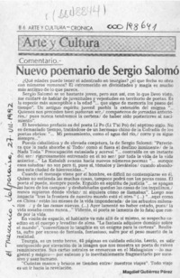 Nuevo poemario de Sergio Salomó  [artículo] Magdiel Gutiérrez Pérez.