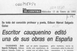 Escritor cauquenino editó una de sus obras en España  [artículo] Iván Gajardo Rodríguez.