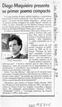 Diego Maquieira presenta su primer poema compacto