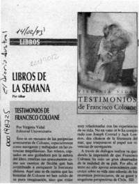 Testimonios de Francisco Coloane  [artículo] Albar.