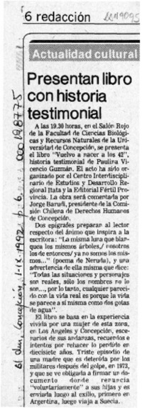 Presentan libro con historia testimonial  [artículo].