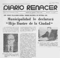 Municipalidad lo declarará "Hijo Ilustre de la ciudad"  [artículo].