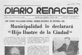 Municipalidad lo declarará "Hijo Ilustre de la ciudad"  [artículo].