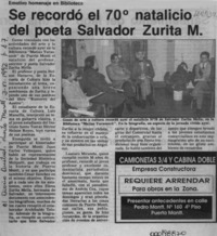 Se recordó el 70o. natalicio del poeta Salvador Zurita M.  [artículo].
