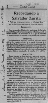Recordando a Salvador Zurita  [artículo].