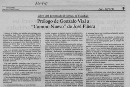 Prólogo de Gonzalo Vial a "Camino nuevo" de José Piñera  [artículo] Gonzalo Vial Correa.