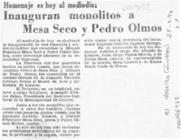 Inauguran monolitos a Mesa Seco y Pedro Olmos  [artículo].