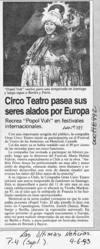 Circo teatro pasea sus seres alados por Europa  [artículo].