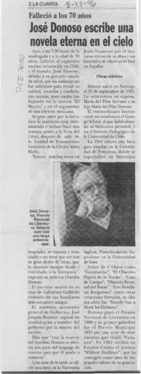 José Donoso escribe una novela eterna en el cielo  [artículo].