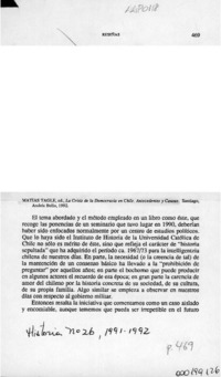 La crisis de la democracia en Chile, antecedentes y causas  [artículo] Joaquín Fermandois.