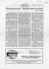 Presentación de "Semillas para tu alma"  [artículo] Silvestre Fugellie.