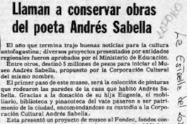 Llaman a conservar obras del poeta Andrés Sabella  [artículo].