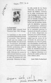 La esperanza  [artículo] Juan Pablo Sutherland.