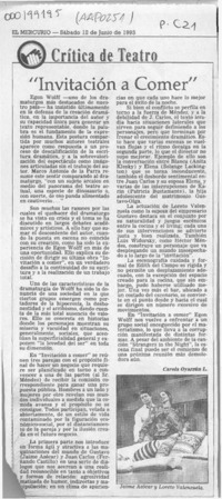 "Invitación a comer"  [artículo] Carola Oyarzún L.