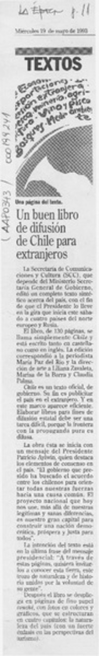 Un Buen libro de difusión de Chile para extranjeros  [artículo].