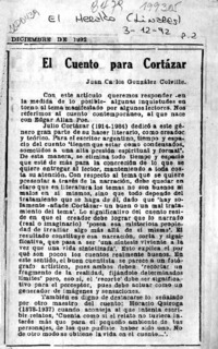 El cuento para Cortázar  [artículo] Juan Carlos González Colville.