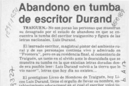 Abandono en tumba de escritor Durand  [artículo].