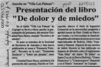 Presentación del libro "De dolor y de miedos"  [artículo].