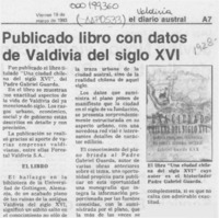 Publicado libro con datos de Valdivia del siglo XVI