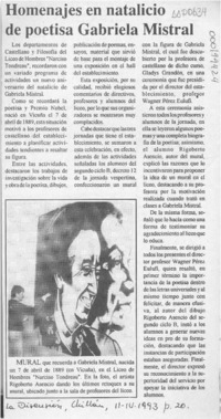 Homenajes en natalicio de poetisa Gabriela Mistral  [artículo].