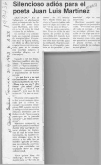 Silencioso adiós para el poeta Juan Luis Martínez  [artículo].