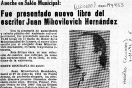Fue presentado nuevo libro del escritor Juan Mihovilovic Hernández  [artículo].