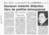 Declaran material didáctico libro de poetisa temuquense  [artículo].