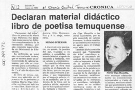 Declaran material didáctico libro de poetisa temuquense  [artículo].