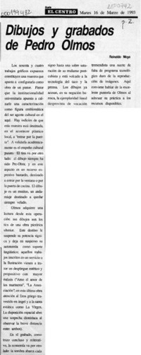 Dibujos y grabados de Pedro Olmos  [artículo] Reinaldo Moya.