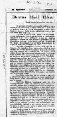 Literatura infantil chilena  [artículo] Juan Carlos González Colville.