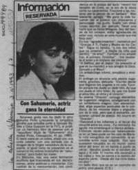 Con sahumerio, actriz gana la eternidad  [artículo] C. S.