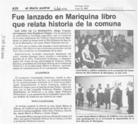 Fue lanzado en Mariquina libro que relata historia de la comuna  [artículo] Hugo Urquejo.