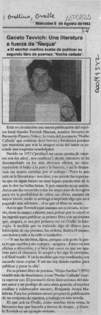 Gacelo Tevvich, una literatura a fuerza de "ñeque"  [artículo].