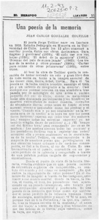 Una poesía de la memoria  [artículo] Juan Carlos González Colville.