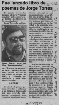 Fue lanzado libro de poemas de Jorge Torres  [artículo].