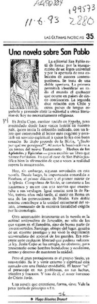 Una novela sobre San Pablo  [artículo] Hugo Montes Brunet.
