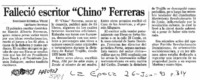Falleció escritor "Chino" Ferreras  [artículo] Santiago Estrella Veloz.