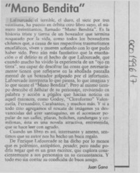"Mano bendita"  [artículo] Juan Gana.