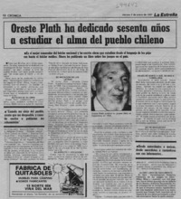 Oreste Plath ha dedicado sesenta años a estudiar el alma del pueblo chileno  [artículo].