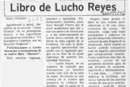 Libro de Lucho Reyes  [artículo] Ricardo Barrientos Navarro.