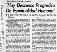 Opinó padre Osvaldo Lira "Hay descenso progresivo de espiritualidad humana"  [artículo].