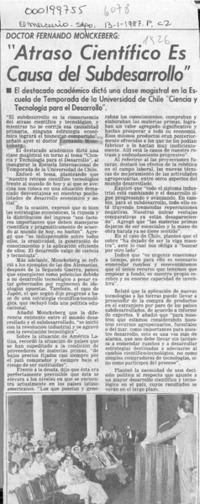 Doctor Fernando Monckeberg "atraso científico es causa del subdesarrollo"  [artículo].