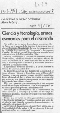 Ciencia y tecnología, armas esenciales para el desarrollo  [artículo].