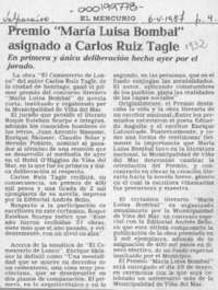 Premio "María Luisa Bombal" asignado a Carlos Ruiz-Tagle  [artículo].