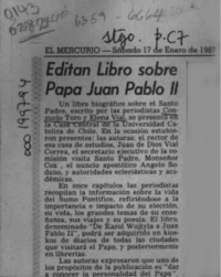 Editan libro sobre Papa Juan Pablo II  [artículo].